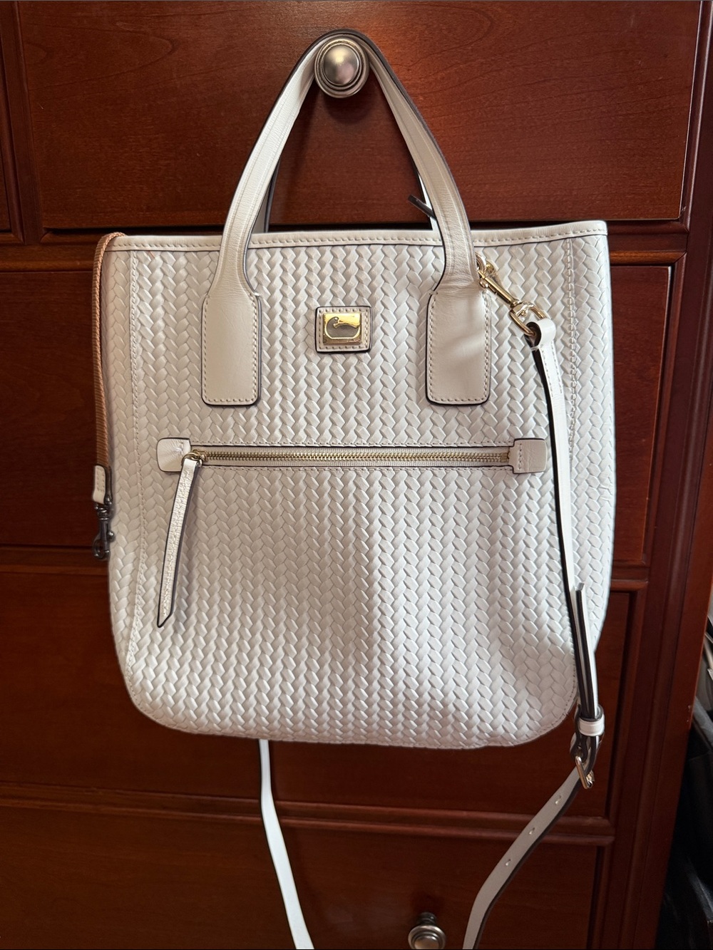 Dooney & Bourke Woven Leather crossbody Tote in Cream  Gold-Tone Hardware